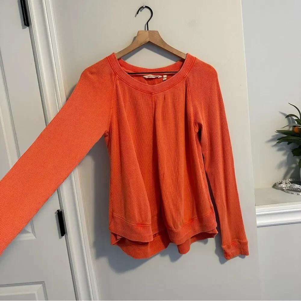 Soft Surroundings Pink Coral Textured Space Dye Cotton Waffle Long Sleeve Medium
